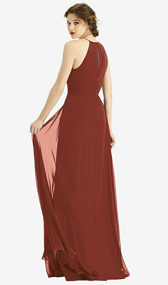 Back View - Auburn Moon Keyhole Halter Chiffon Maxi Dress