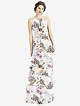 Front View Thumbnail - Butterfly Botanica Ivory Keyhole Halter Chiffon Maxi Dress