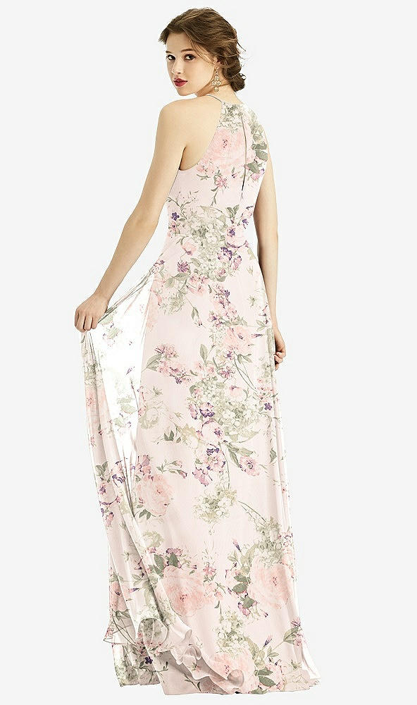 Back View - Blush Garden Keyhole Halter Chiffon Maxi Dress