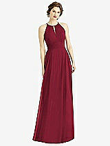 Front View Thumbnail - Burgundy Keyhole Halter Chiffon Maxi Dress