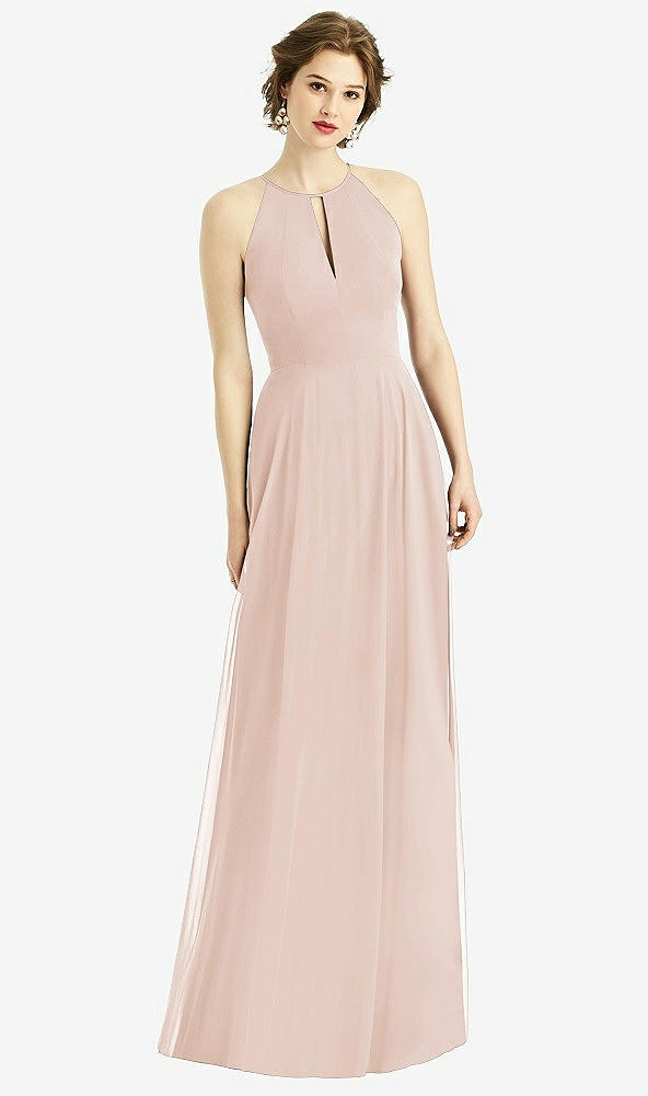 Front View - Cameo Keyhole Halter Chiffon Maxi Dress