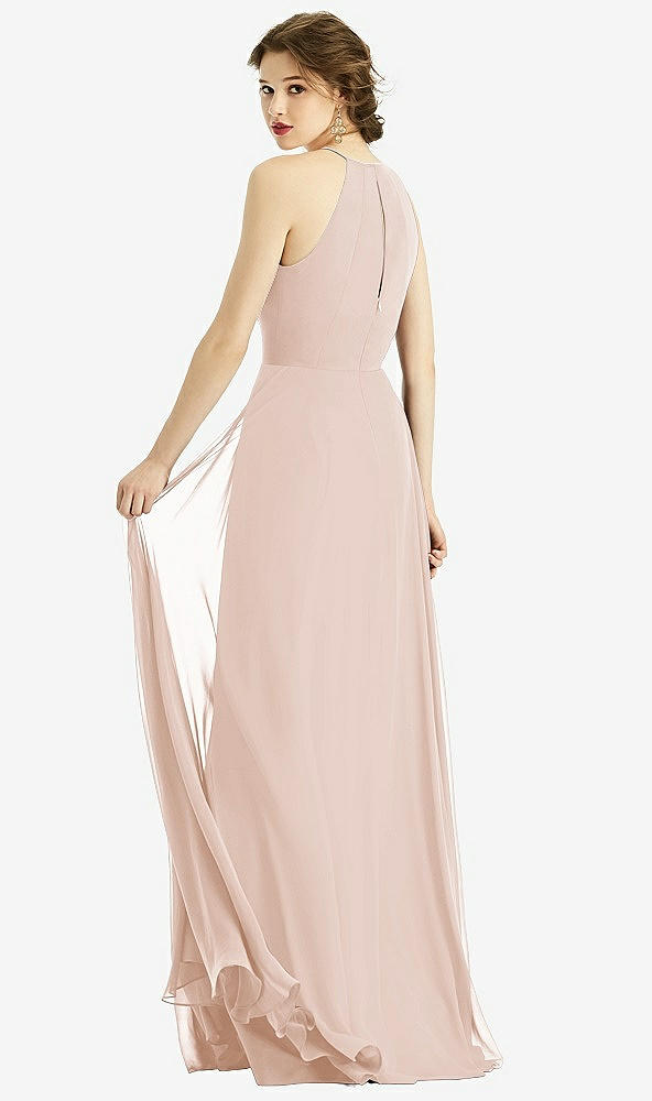 Back View - Cameo Keyhole Halter Chiffon Maxi Dress