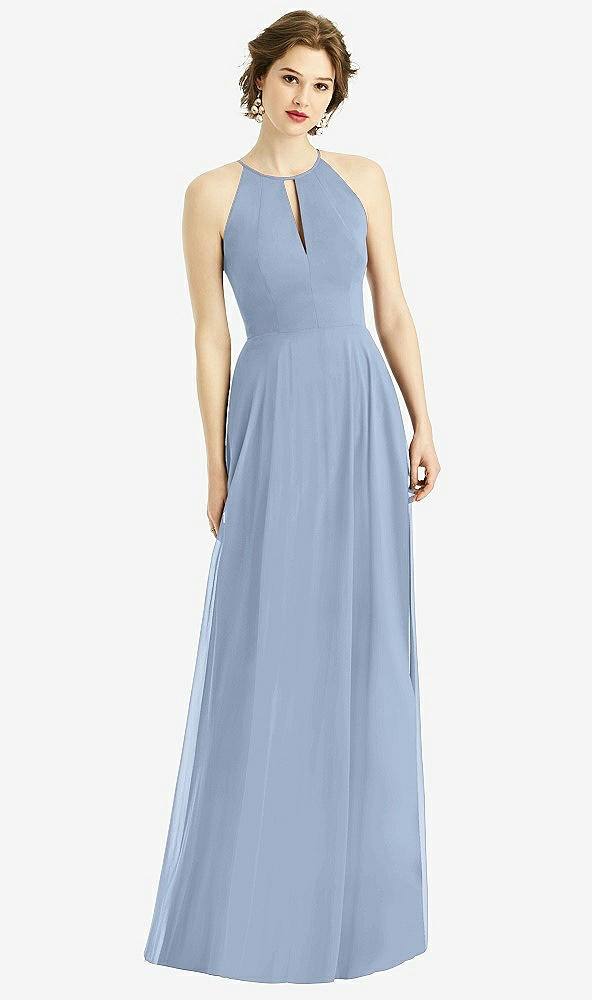 Front View - Cloudy Keyhole Halter Chiffon Maxi Dress