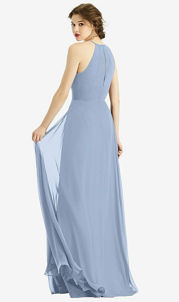 Back View - Cloudy Keyhole Halter Chiffon Maxi Dress