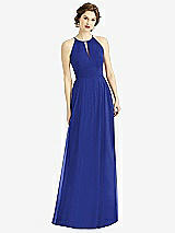 Front View Thumbnail - Cobalt Blue Keyhole Halter Chiffon Maxi Dress