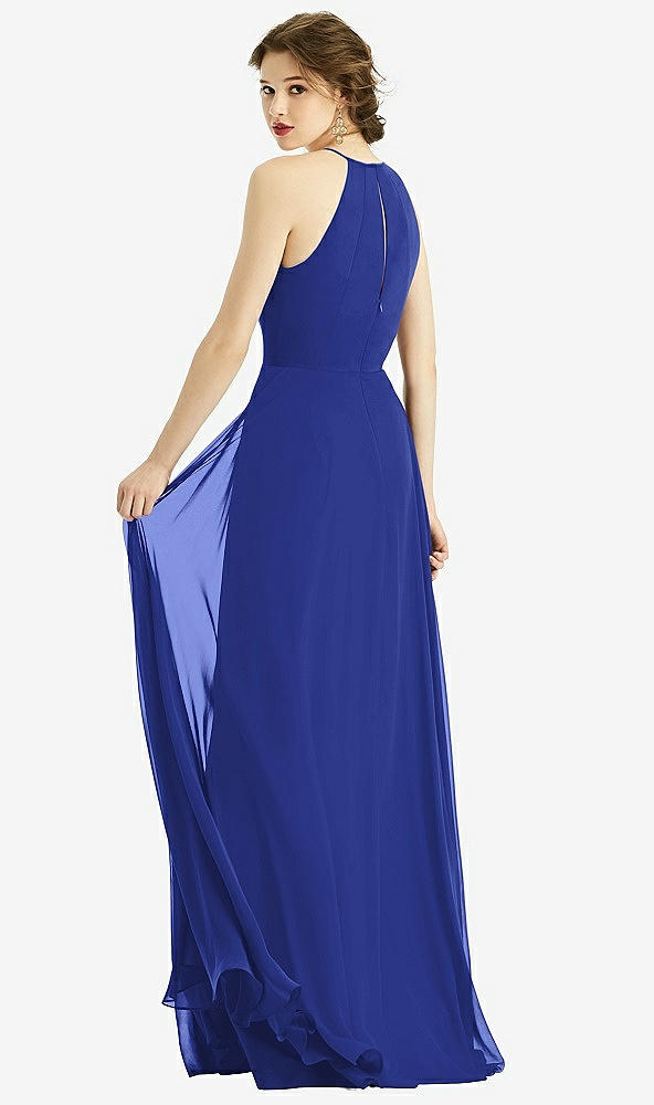 Back View - Cobalt Blue Keyhole Halter Chiffon Maxi Dress