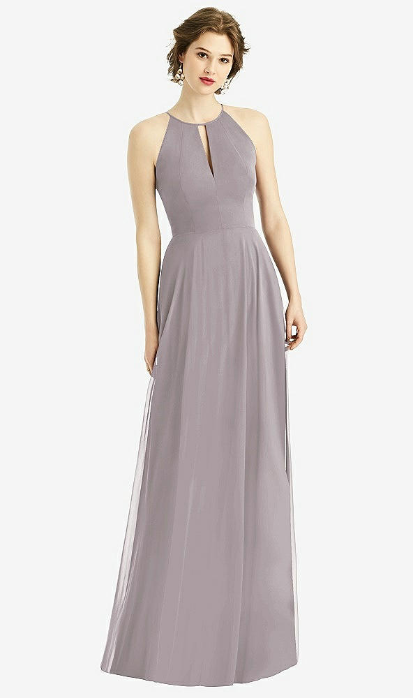 Front View - Cashmere Gray Keyhole Halter Chiffon Maxi Dress