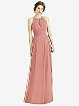 Front View Thumbnail - Desert Rose Keyhole Halter Chiffon Maxi Dress