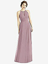 Front View Thumbnail - Dusty Rose Keyhole Halter Chiffon Maxi Dress