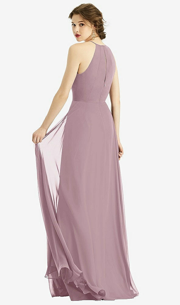 Back View - Dusty Rose Keyhole Halter Chiffon Maxi Dress