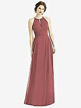 Front View Thumbnail - English Rose Keyhole Halter Chiffon Maxi Dress