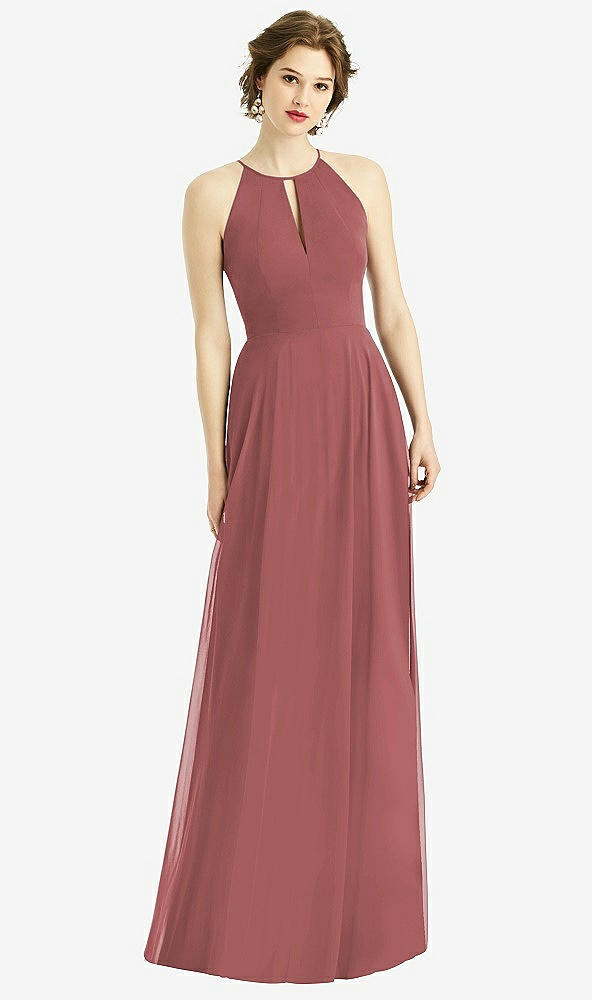 Front View - English Rose Keyhole Halter Chiffon Maxi Dress