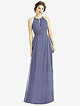 Front View Thumbnail - French Blue Keyhole Halter Chiffon Maxi Dress