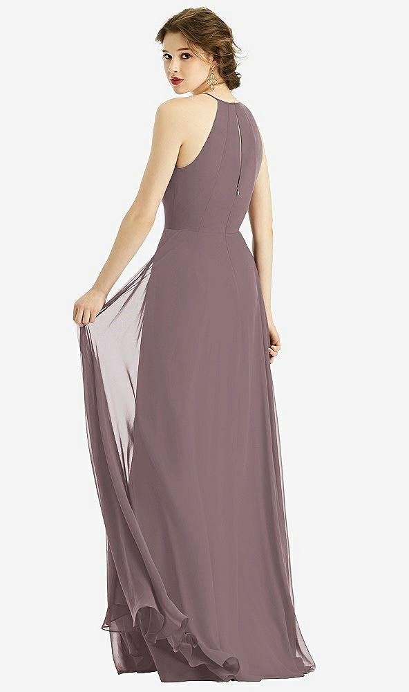 Back View - French Truffle Keyhole Halter Chiffon Maxi Dress