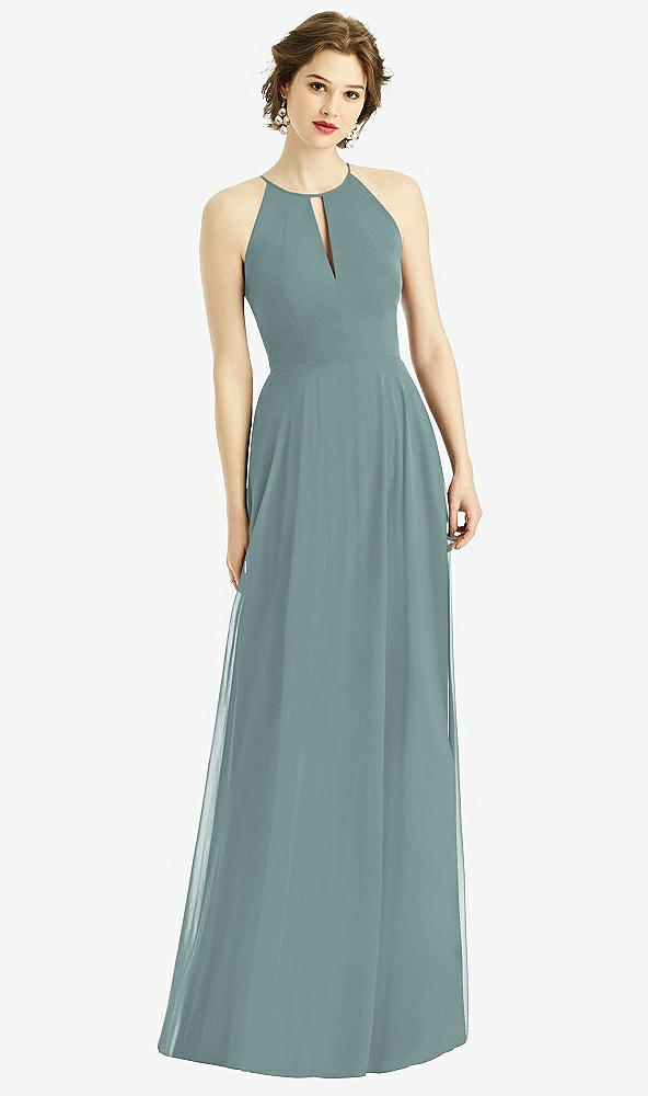 Front View - Icelandic Keyhole Halter Chiffon Maxi Dress