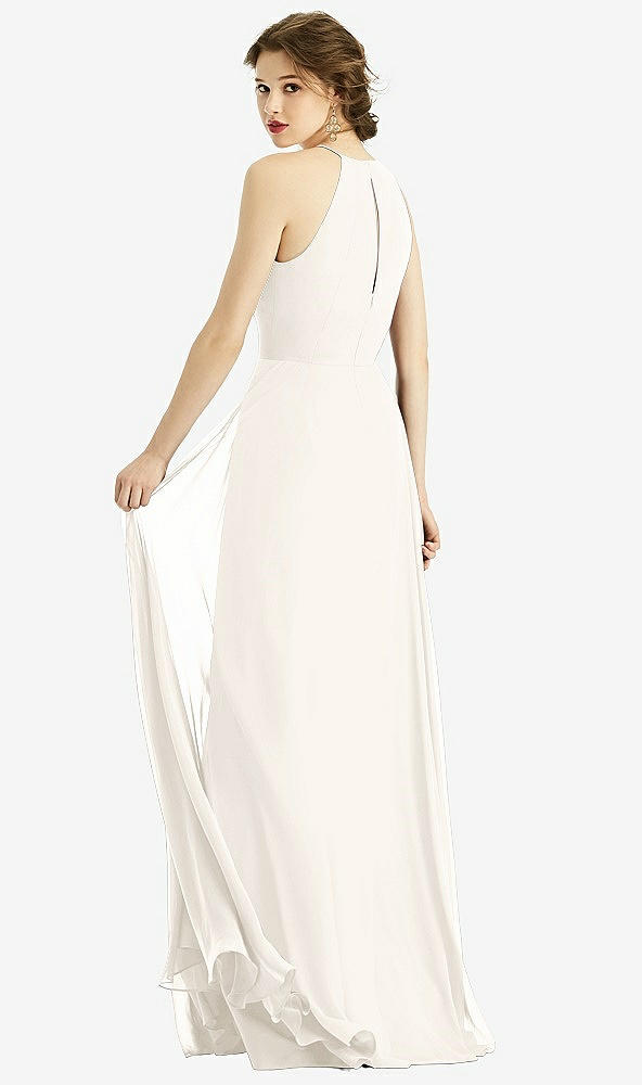 Back View - Ivory Keyhole Halter Chiffon Maxi Dress