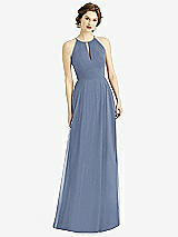 Front View Thumbnail - Larkspur Blue Keyhole Halter Chiffon Maxi Dress