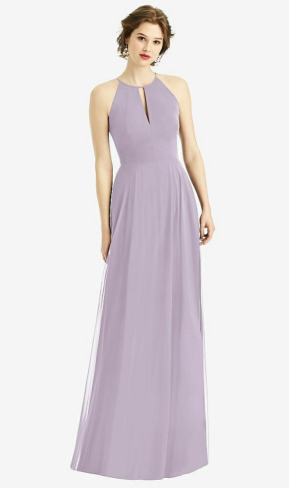 Front View - Lilac Haze Keyhole Halter Chiffon Maxi Dress