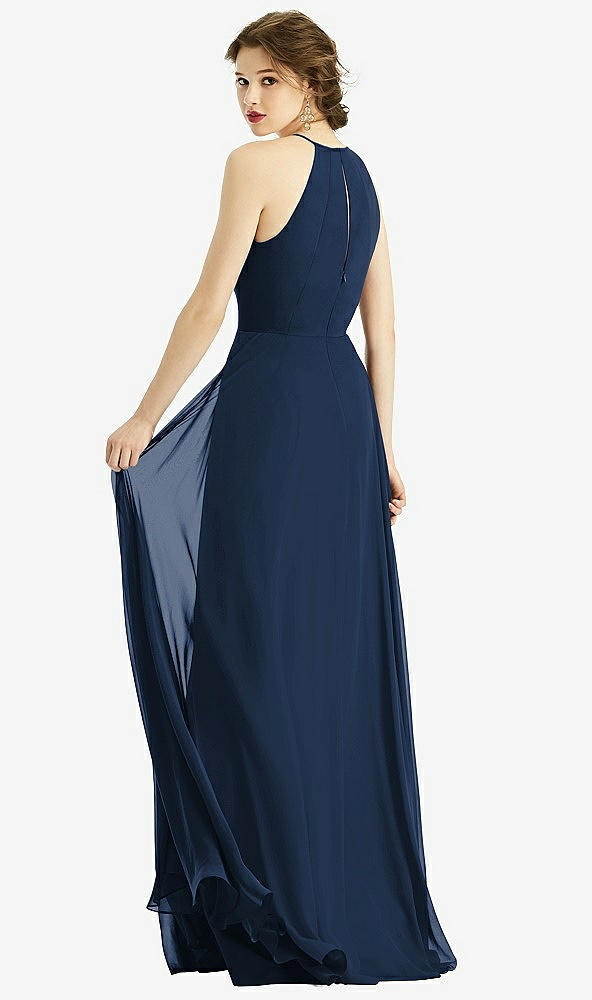 Back View - Midnight Navy Keyhole Halter Chiffon Maxi Dress