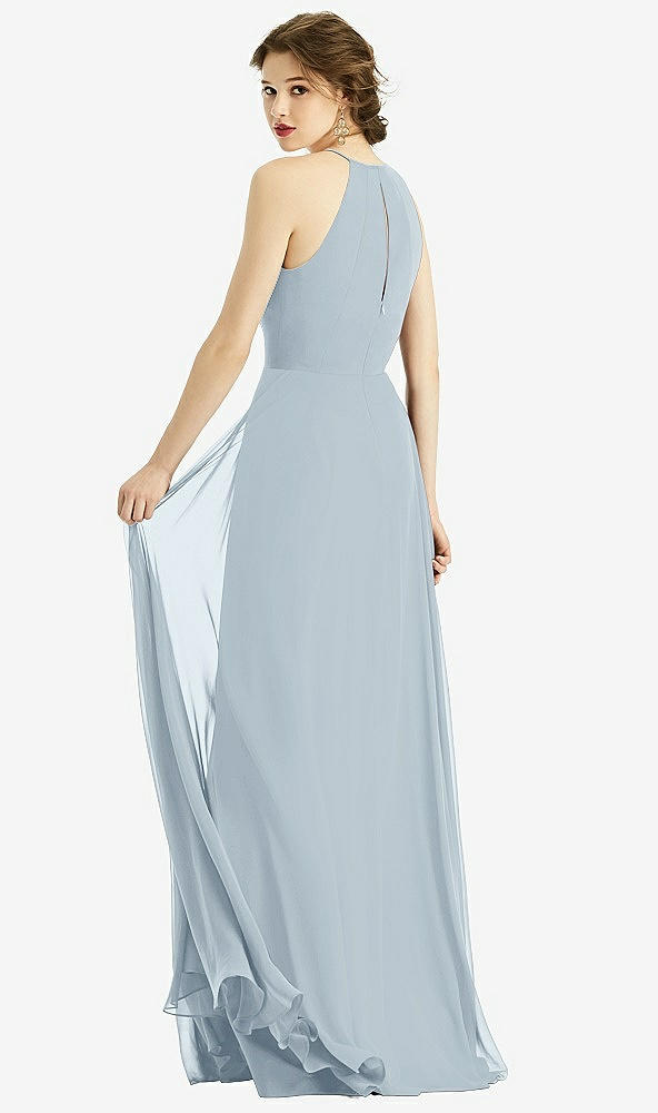 Back View - Mist Keyhole Halter Chiffon Maxi Dress