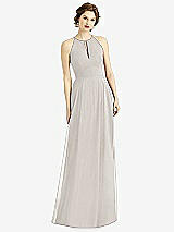 Front View Thumbnail - Oyster Keyhole Halter Chiffon Maxi Dress