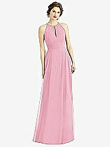 Front View Thumbnail - Peony Pink Keyhole Halter Chiffon Maxi Dress