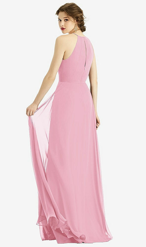 Back View - Peony Pink Keyhole Halter Chiffon Maxi Dress