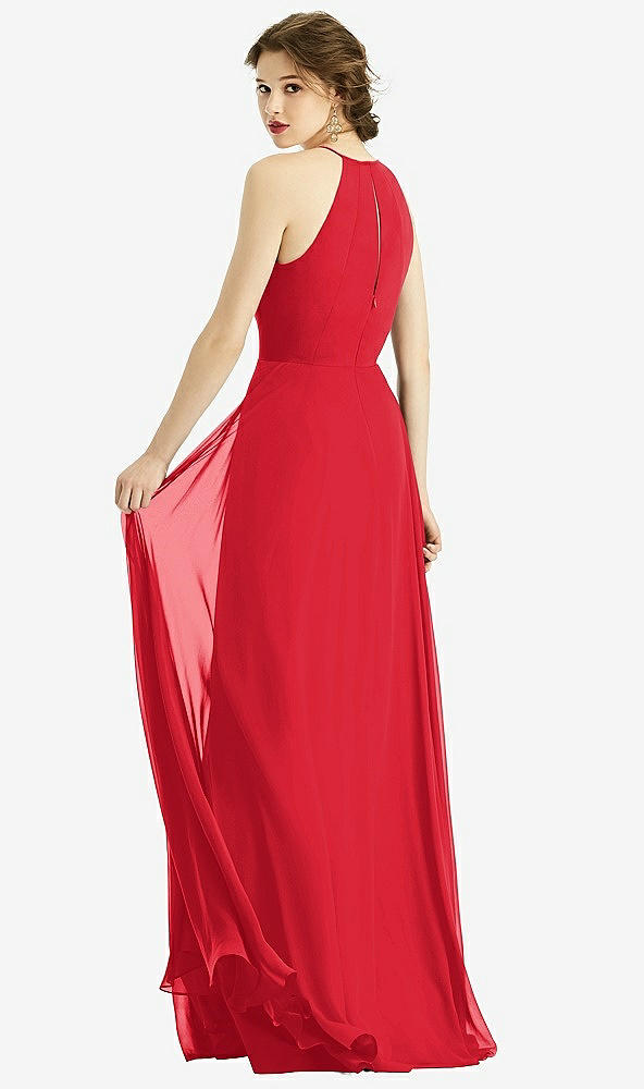 Back View - Parisian Red Keyhole Halter Chiffon Maxi Dress