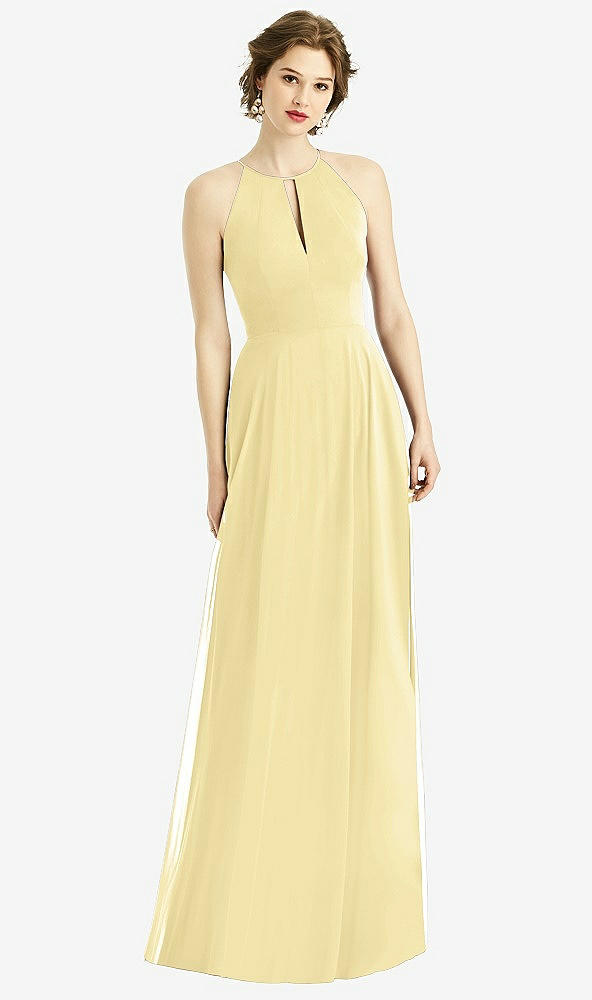 Front View - Pale Yellow Keyhole Halter Chiffon Maxi Dress