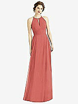 Front View Thumbnail - Coral Pink Keyhole Halter Chiffon Maxi Dress