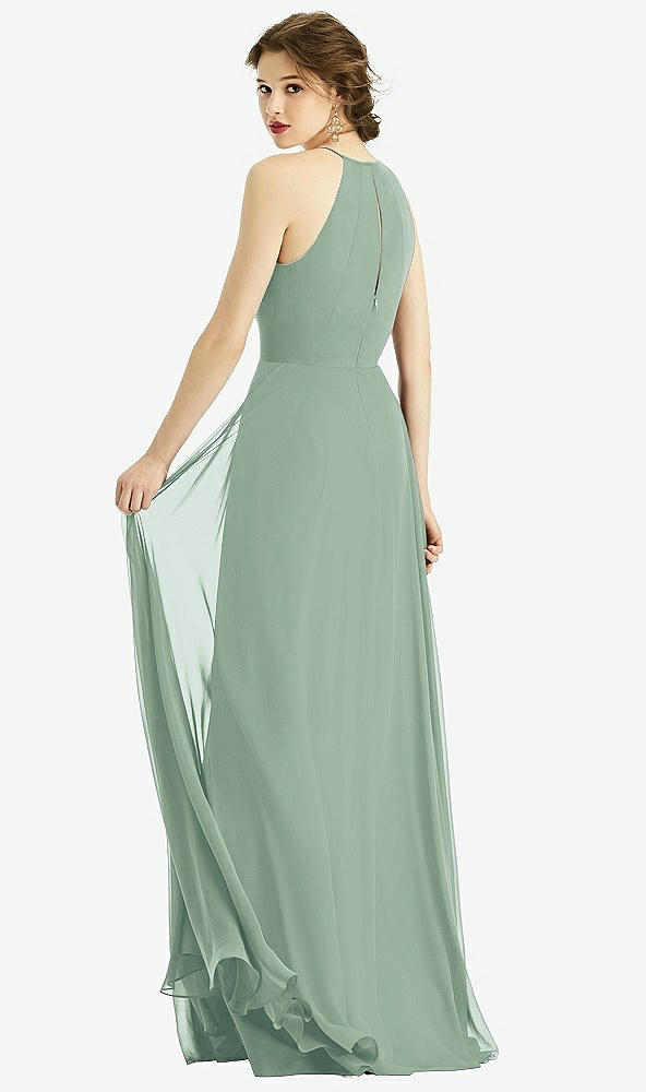 Back View - Seagrass Keyhole Halter Chiffon Maxi Dress