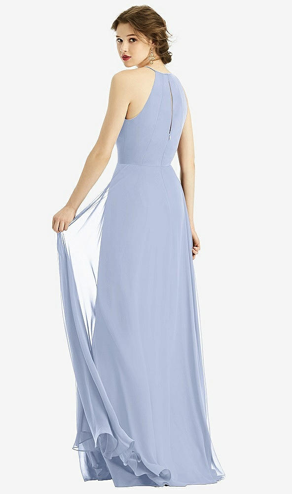 Back View - Sky Blue Keyhole Halter Chiffon Maxi Dress