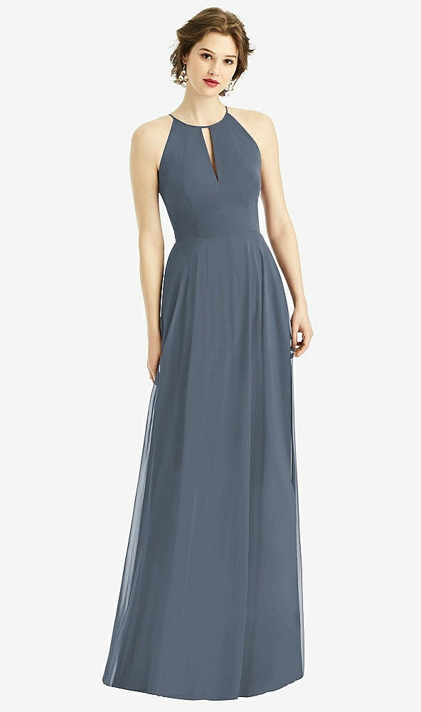 Front View - Silverstone Keyhole Halter Chiffon Maxi Dress