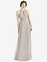 Front View Thumbnail - Taupe Keyhole Halter Chiffon Maxi Dress