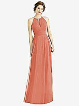 Front View Thumbnail - Terracotta Copper Keyhole Halter Chiffon Maxi Dress