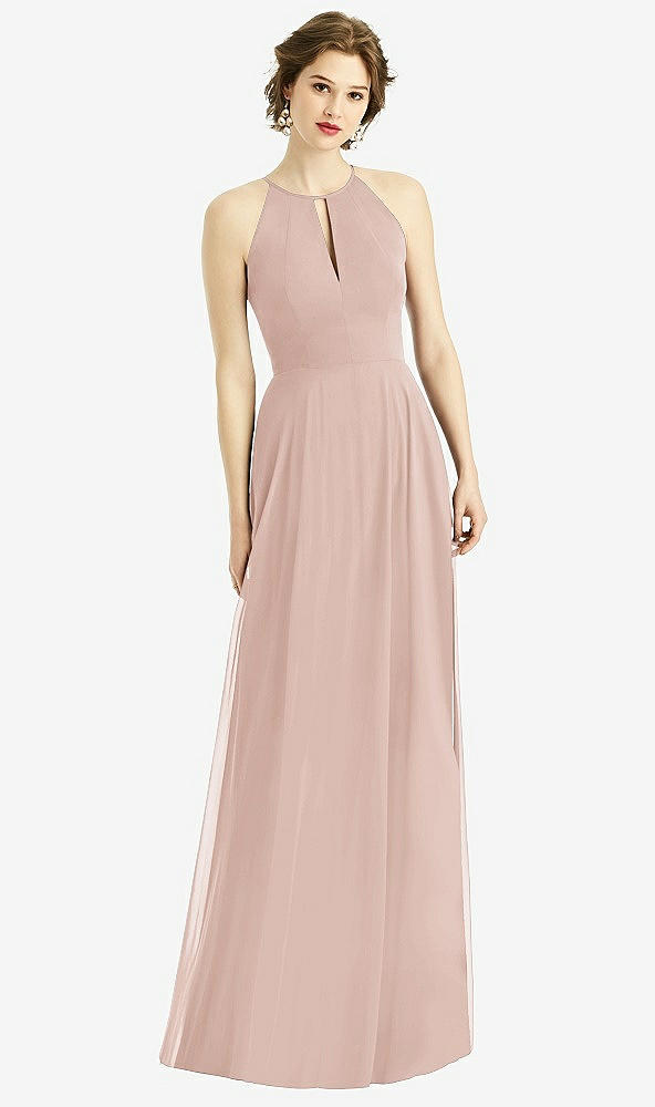 Front View - Toasted Sugar Keyhole Halter Chiffon Maxi Dress