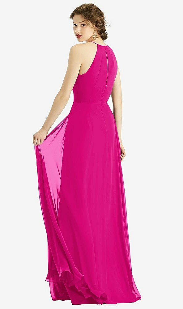 Back View - Think Pink Keyhole Halter Chiffon Maxi Dress