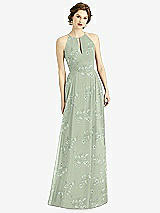 Front View Thumbnail - Vintage Primrose Sage Keyhole Halter Chiffon Maxi Dress