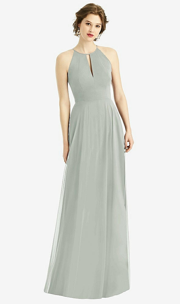 Front View - Willow Green Keyhole Halter Chiffon Maxi Dress