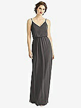 Front View Thumbnail - Caviar Gray V-Neck Blouson Bodice Chiffon Maxi Dress