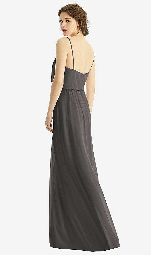 Back View - Caviar Gray V-Neck Blouson Bodice Chiffon Maxi Dress