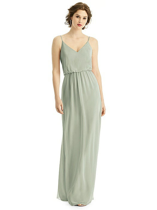 V-Neck Blouson Bodice Chiffon Maxi Dress