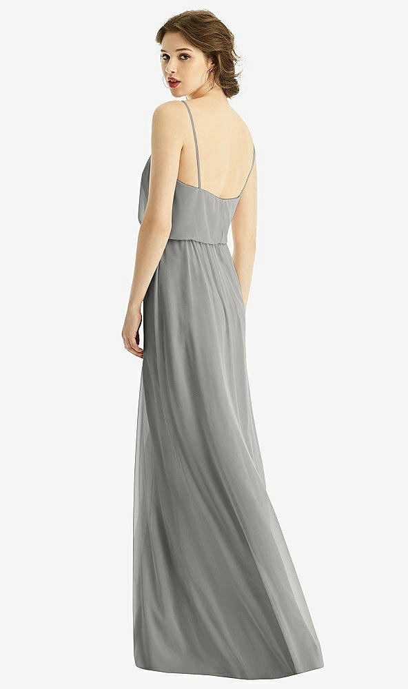 Back View - Chelsea Gray V-Neck Blouson Bodice Chiffon Maxi Dress