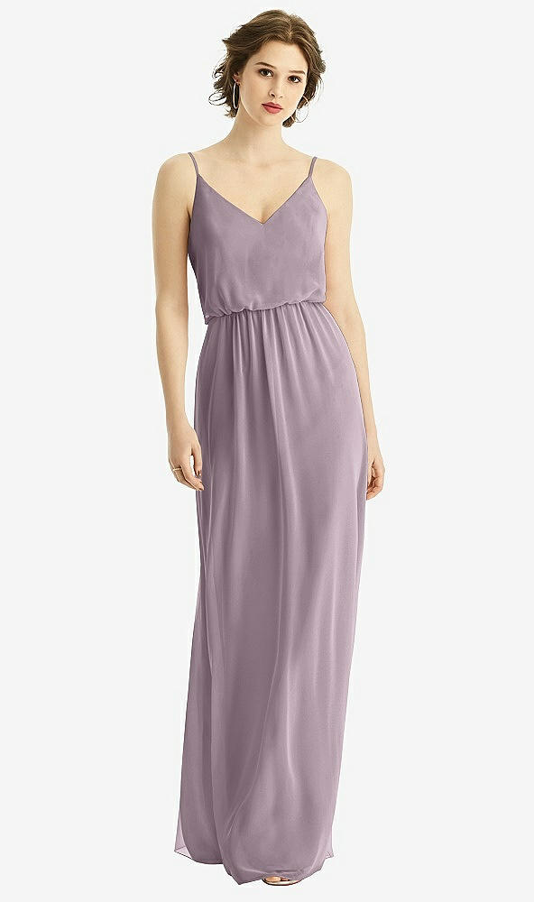 Front View - Lilac Dusk V-Neck Blouson Bodice Chiffon Maxi Dress