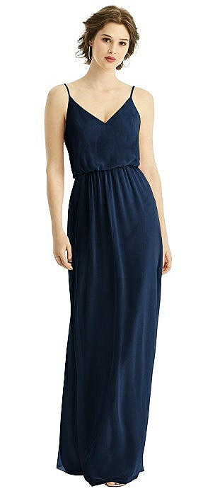 V-Neck Blouson Bodice Chiffon Maxi Dress