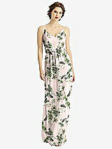 Front View Thumbnail - Palm Beach Print V-Neck Blouson Bodice Chiffon Maxi Dress