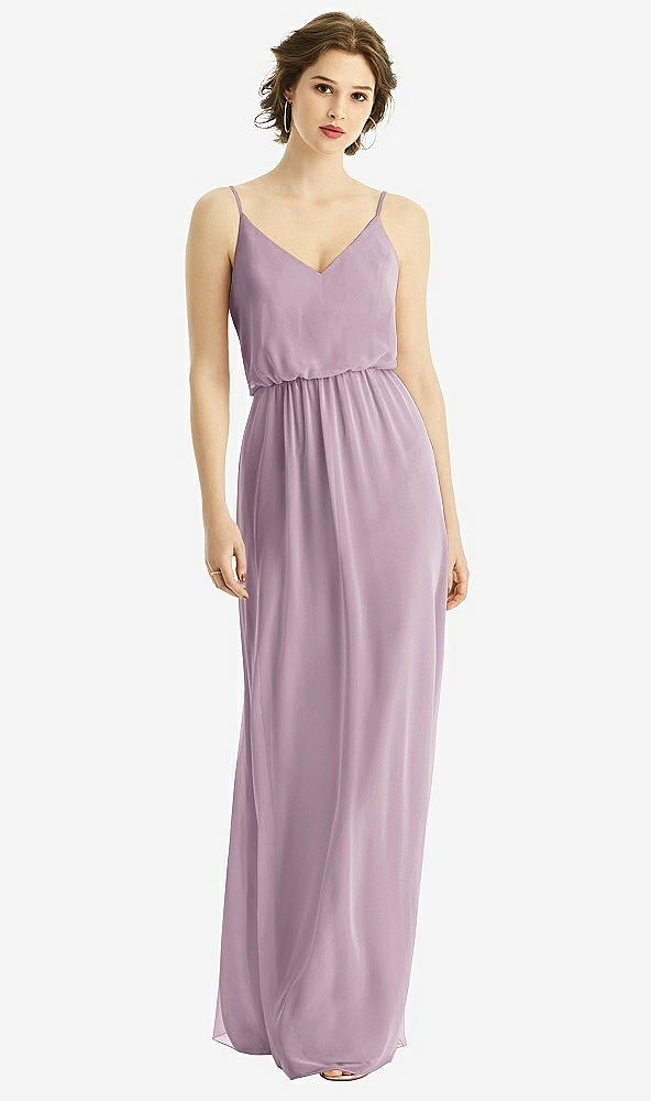 Front View - Suede Rose V-Neck Blouson Bodice Chiffon Maxi Dress