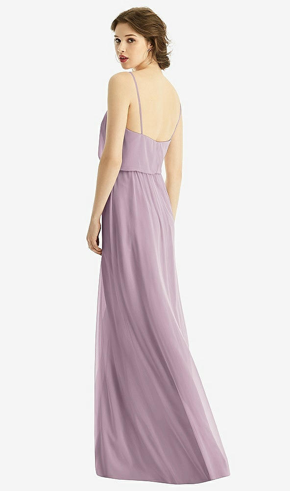 Back View - Suede Rose V-Neck Blouson Bodice Chiffon Maxi Dress