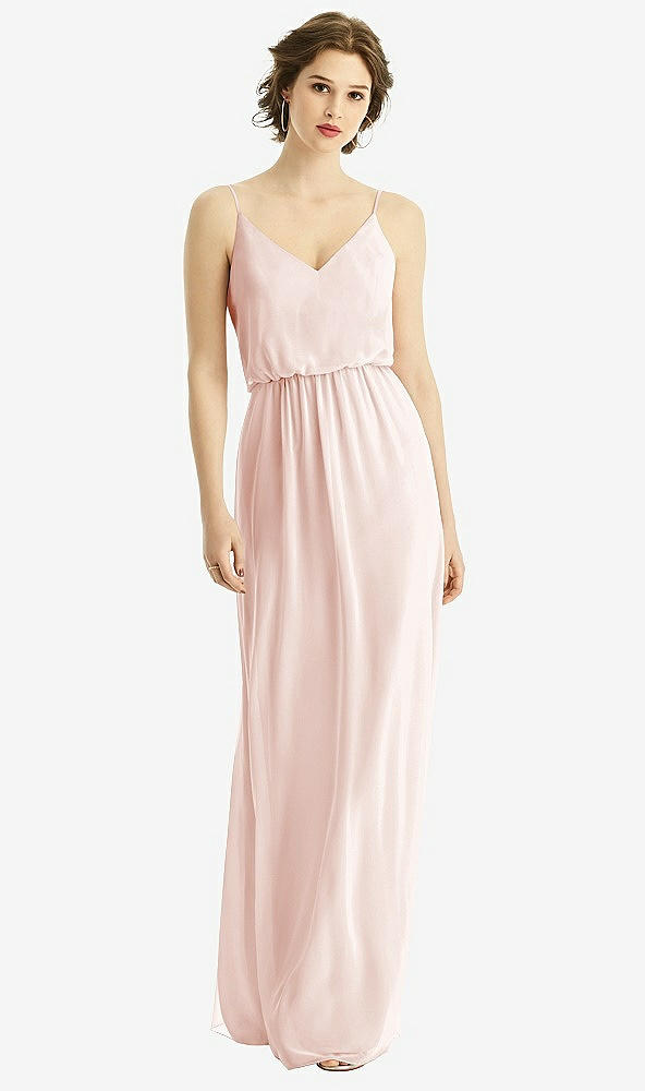 Front View - Blush V-Neck Blouson Bodice Chiffon Maxi Dress