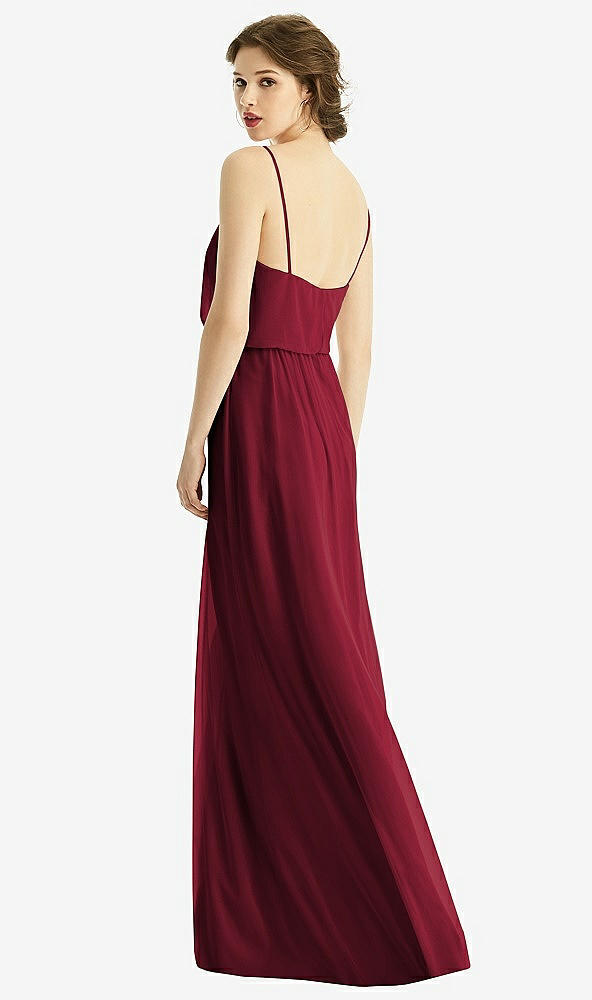 Back View - Burgundy V-Neck Blouson Bodice Chiffon Maxi Dress